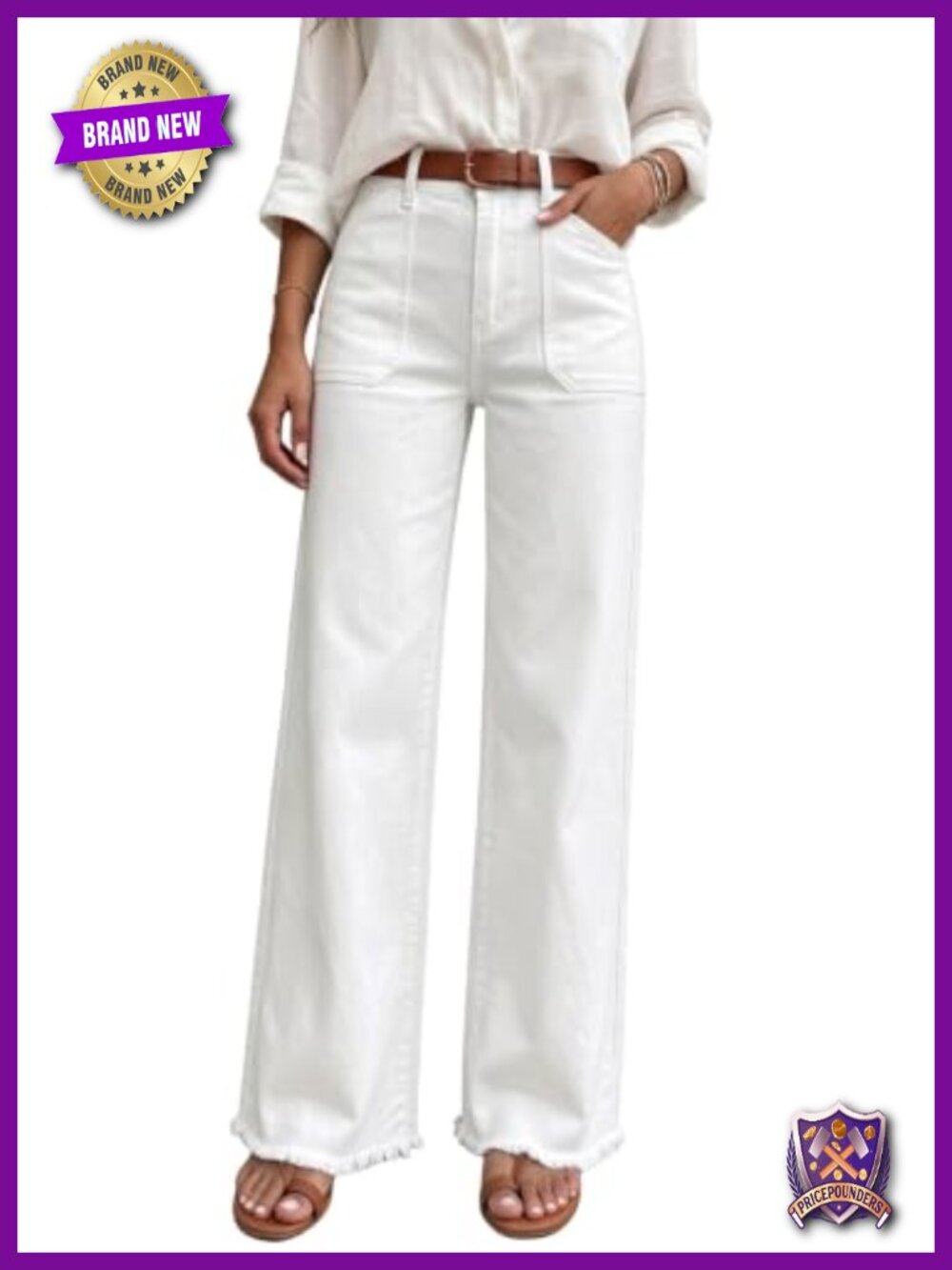 High Waisted Wide Leg Jeans Raw Hem Stretchy Denim Pants